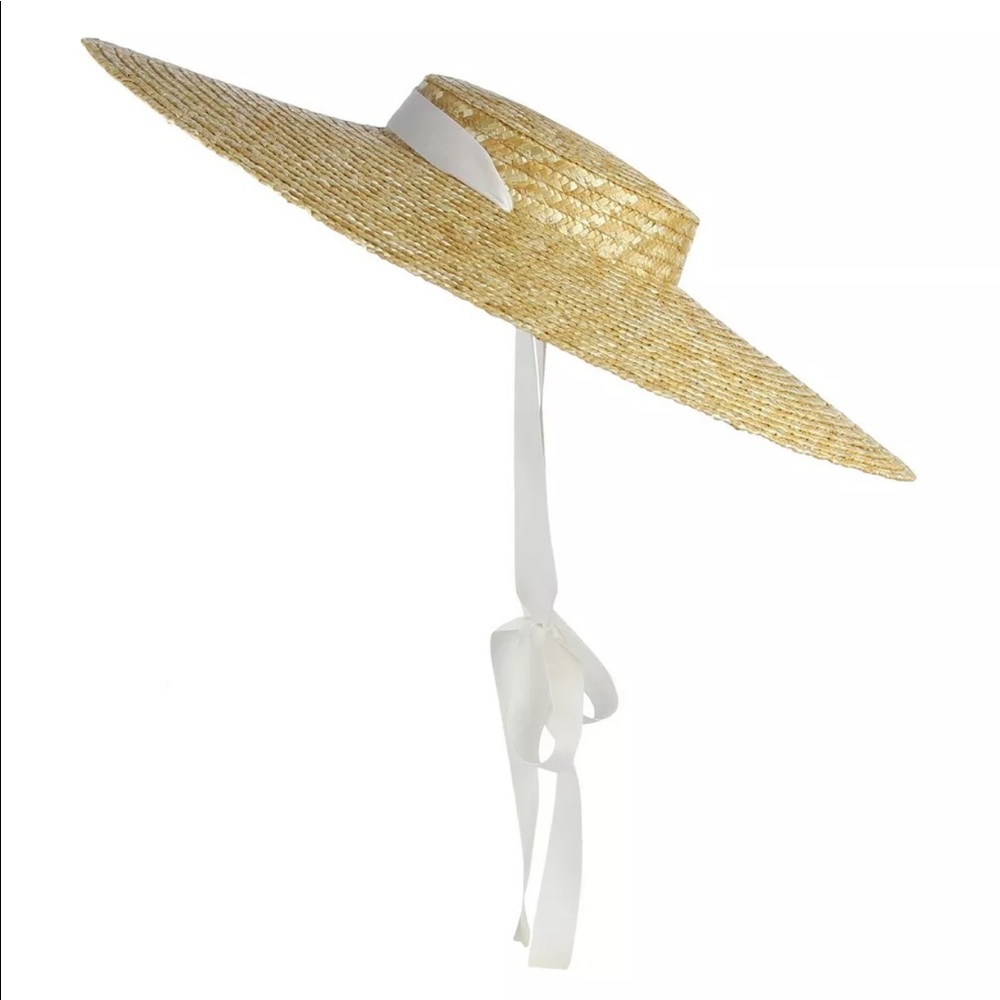 Derby flat boater tilt wide Brim Straw Ribbon hat - Picture 6 of 11